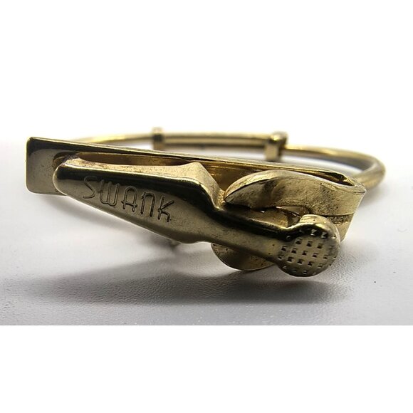 Vintage Swank Gold-Tone Tie Clip Bracelet With Engraved Detail For Men - Picture 3 of 3